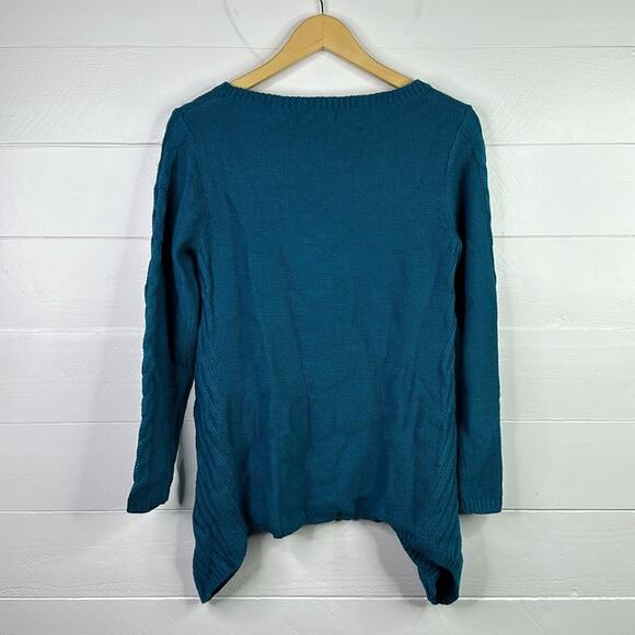 STYLE & CO. Teal Cable-Knit Scoop Neck Long Sleeve Tunic Sweater Top Size Small - Picture 2 of 9